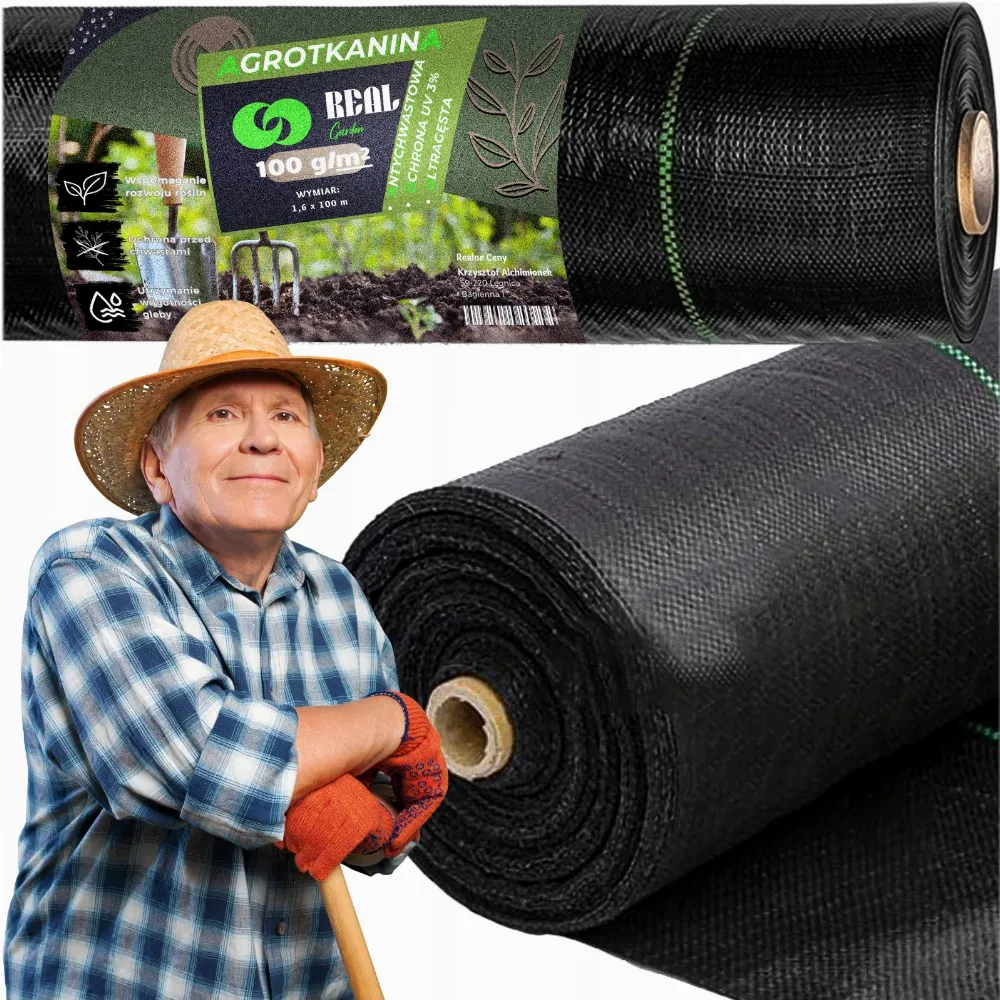 AGROWŁÓKNINA 100G 1,6x100m CZARNA UV AGROTKANINA MATA ANTYCHWASTOWA