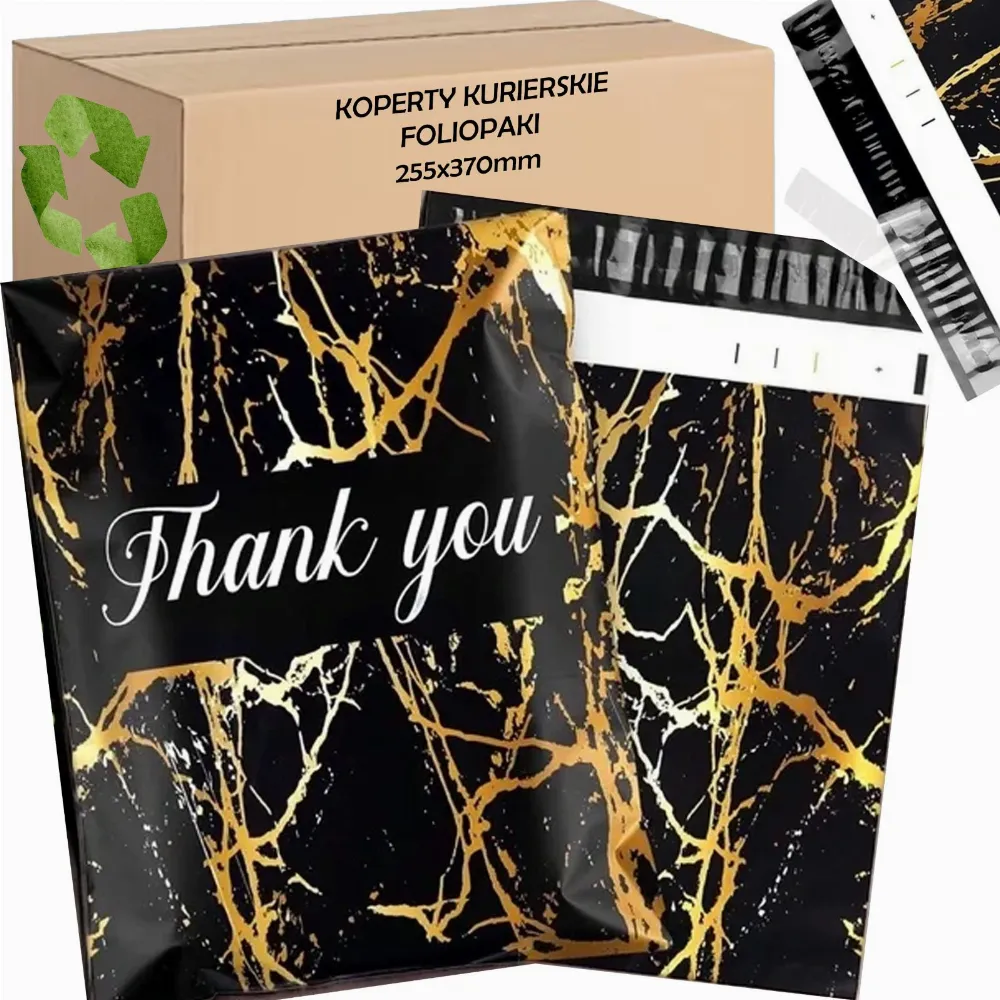 FOLIOPAKI KURIERSKIE MOCNE 255X370 ZŁOTY MARMUR THANK YOU 50SZT.