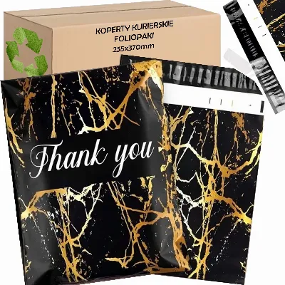 FOLIOPAKI KURIERSKIE MOCNE 255X370 ZŁOTY MARMUR THANK YOU 50SZT.