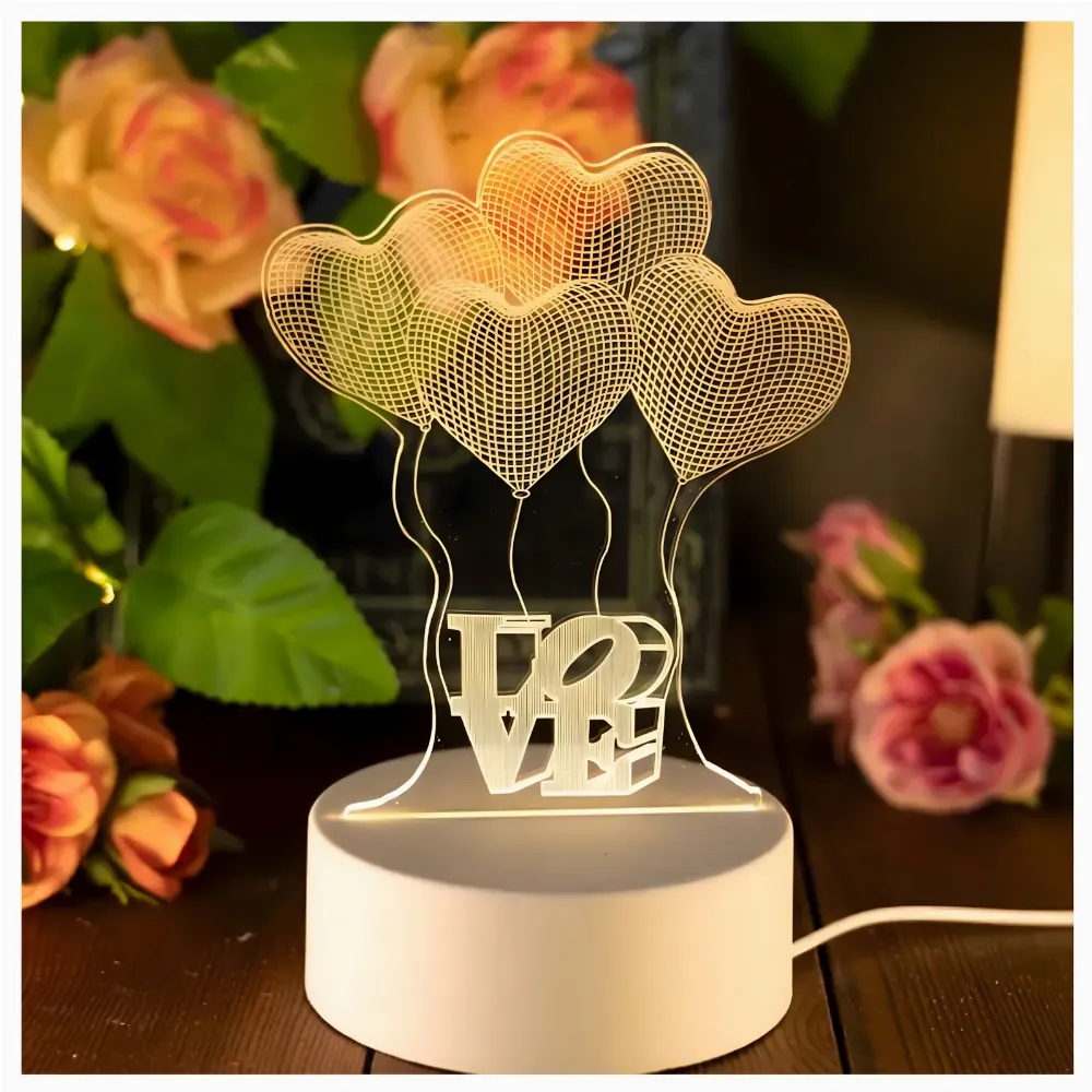Lampka Nocna Love Serca 3D Illusion do Sypialni dla Dzieci Prezent USB