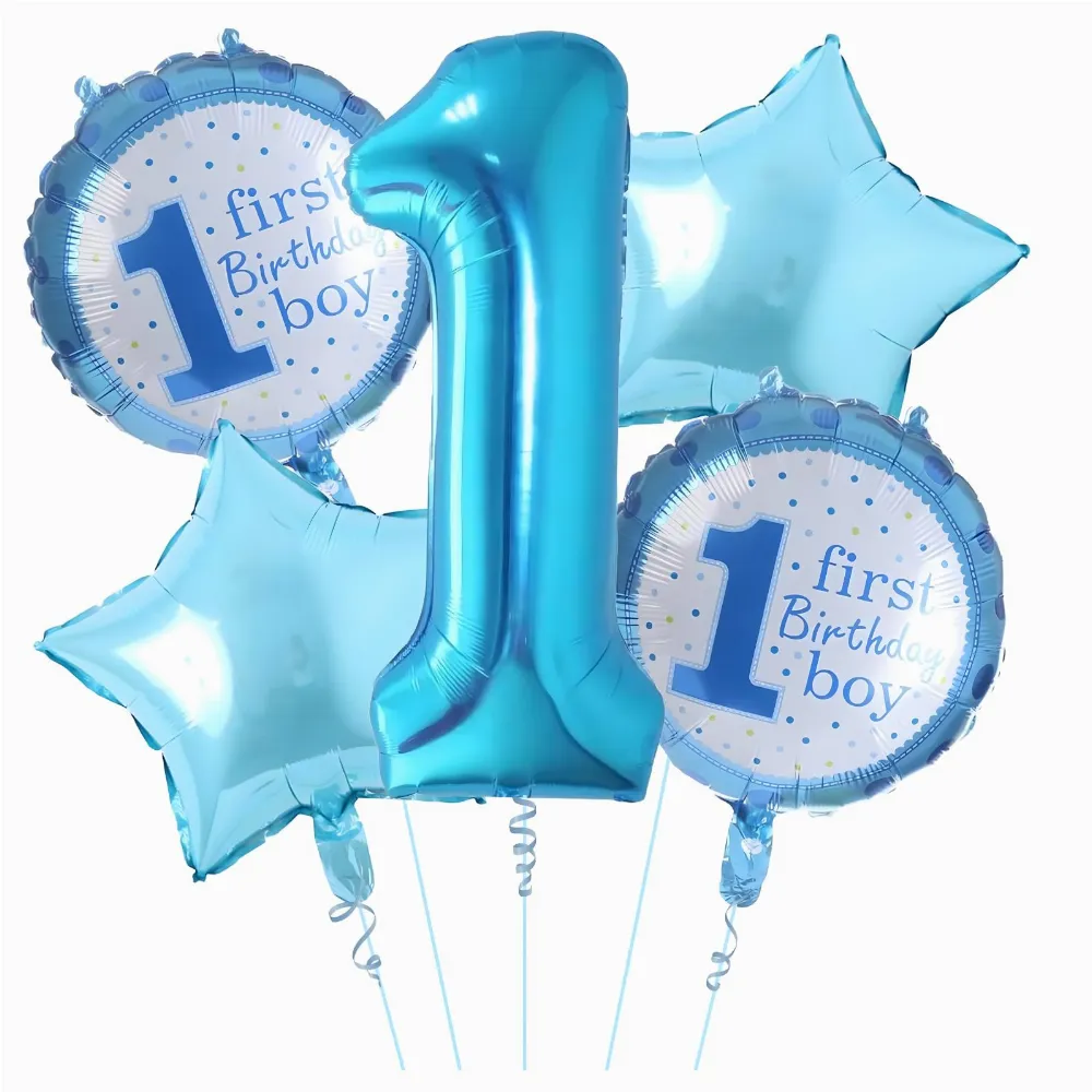 Balony na 1 Urodziny Roczek Chłopiec Zestaw 5 szt Gwiazdki Balon 