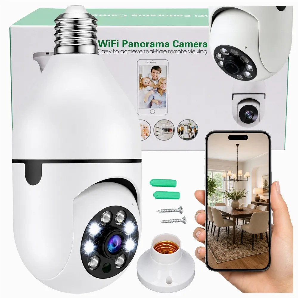 Kamera IP Bezprzewodowa WiFi Żarówka E27 30W do Monitoringu Domu Niania 