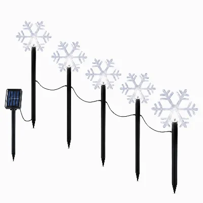 Lampki Led Świąteczne Płatki Śniegu Śnieżynki Solarne 5szt Wbijane Dekoracja