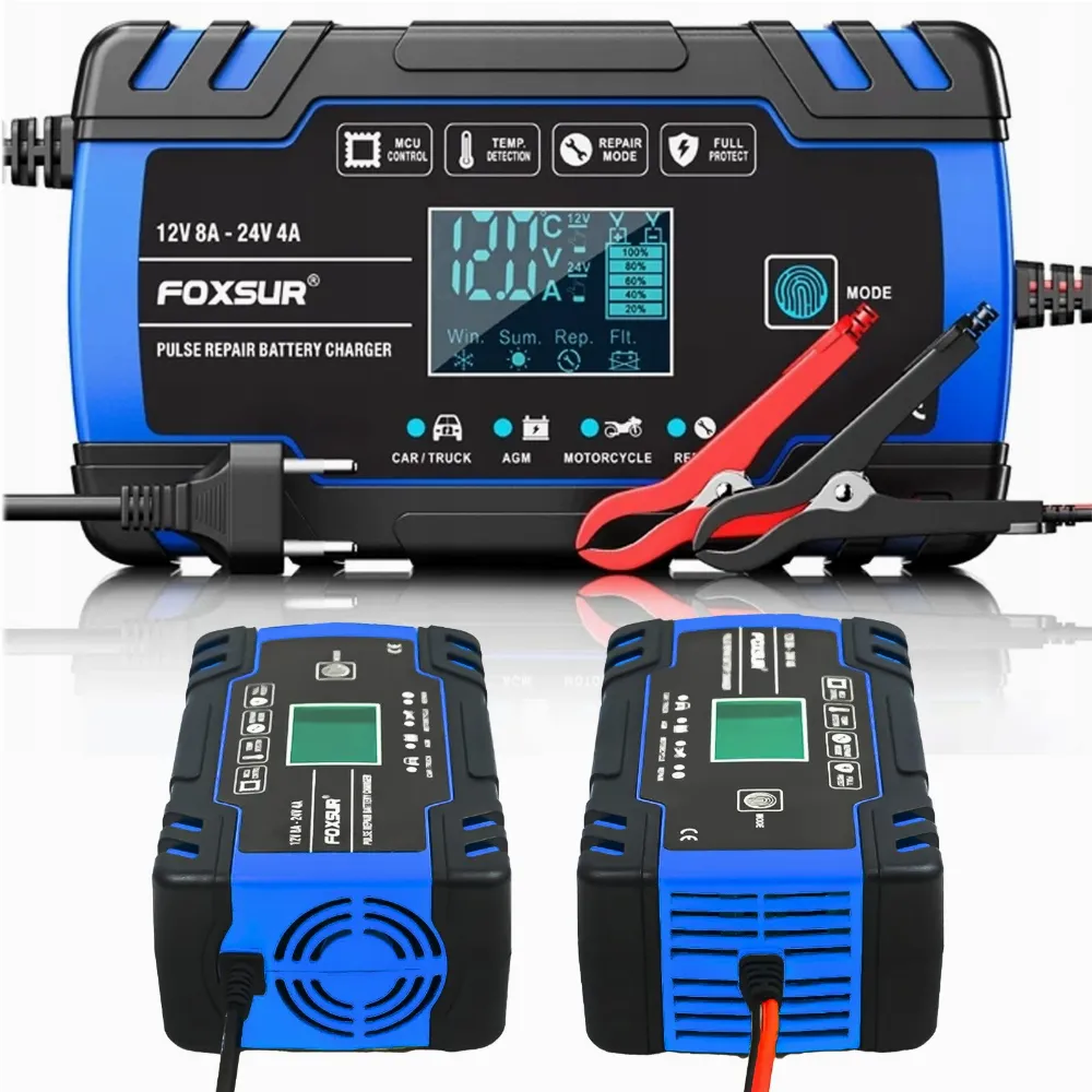 MOCNY PROSTOWNIK ŁADOWARKA AUTOMATYCZNY FUNKCJA NAPRAWY LCD 12V 8A - 24V 4A