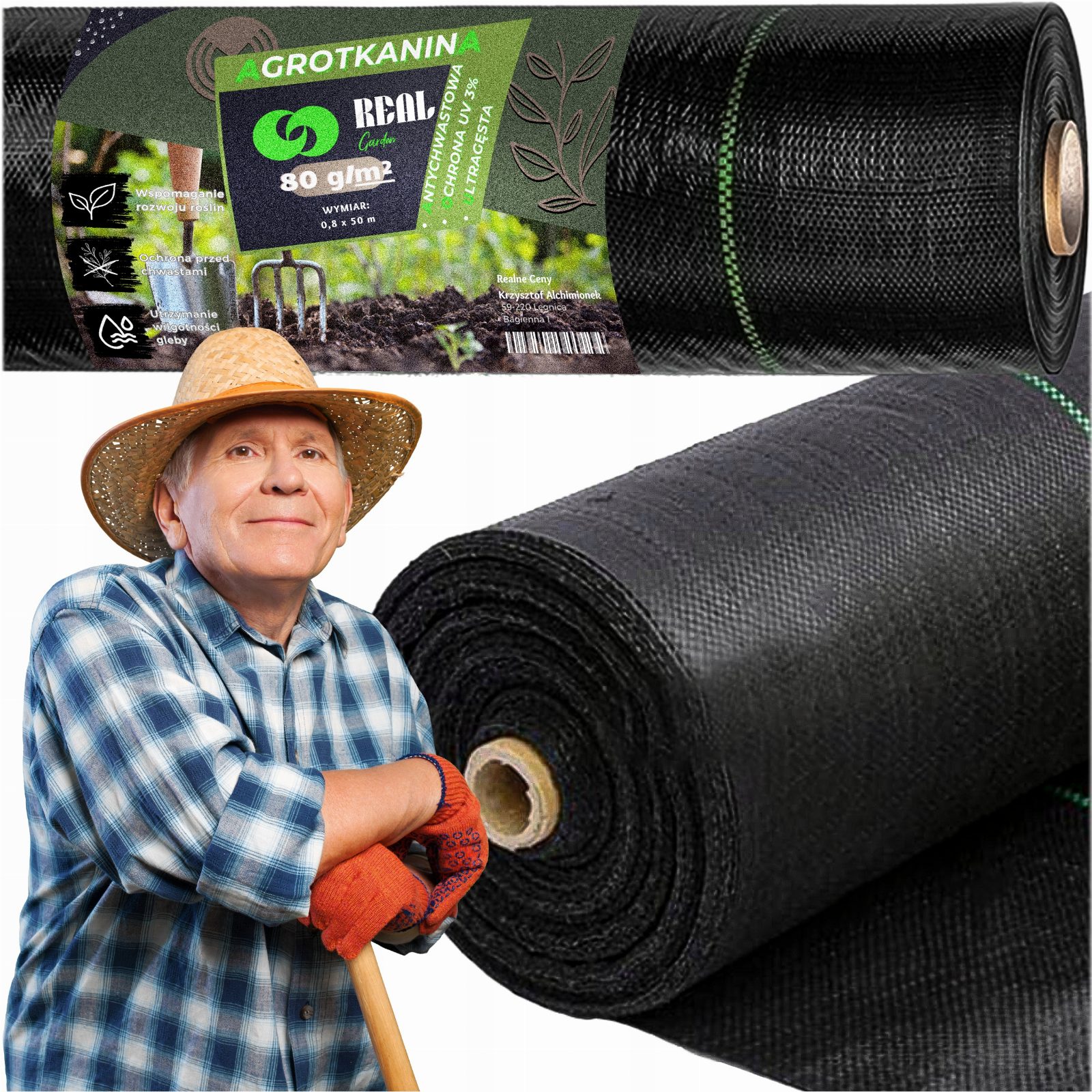 AGROWŁÓKNINA 80G 0,8x50m CZARNA UV AGROTKANINA MATA ANTYCHWASTOWA 