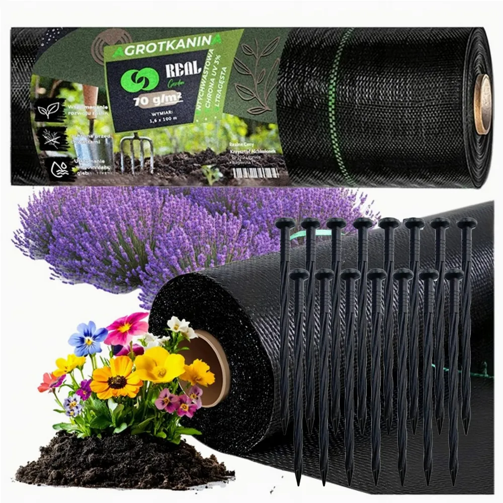 Agrowłóknina 70g 1,6x100m Czarna UV Agrotkanina Mata Antychwastowa + Kotwy