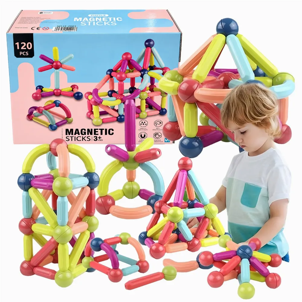 Duże Klocki Magnetyczne Edukacyjne Kreatywne Magnetic Sticks 120 Elementów 