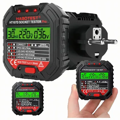 Tester Napięcia Gniazd Sieciowych Elektrycznych Gniazdek Kontaktów LCD RCD