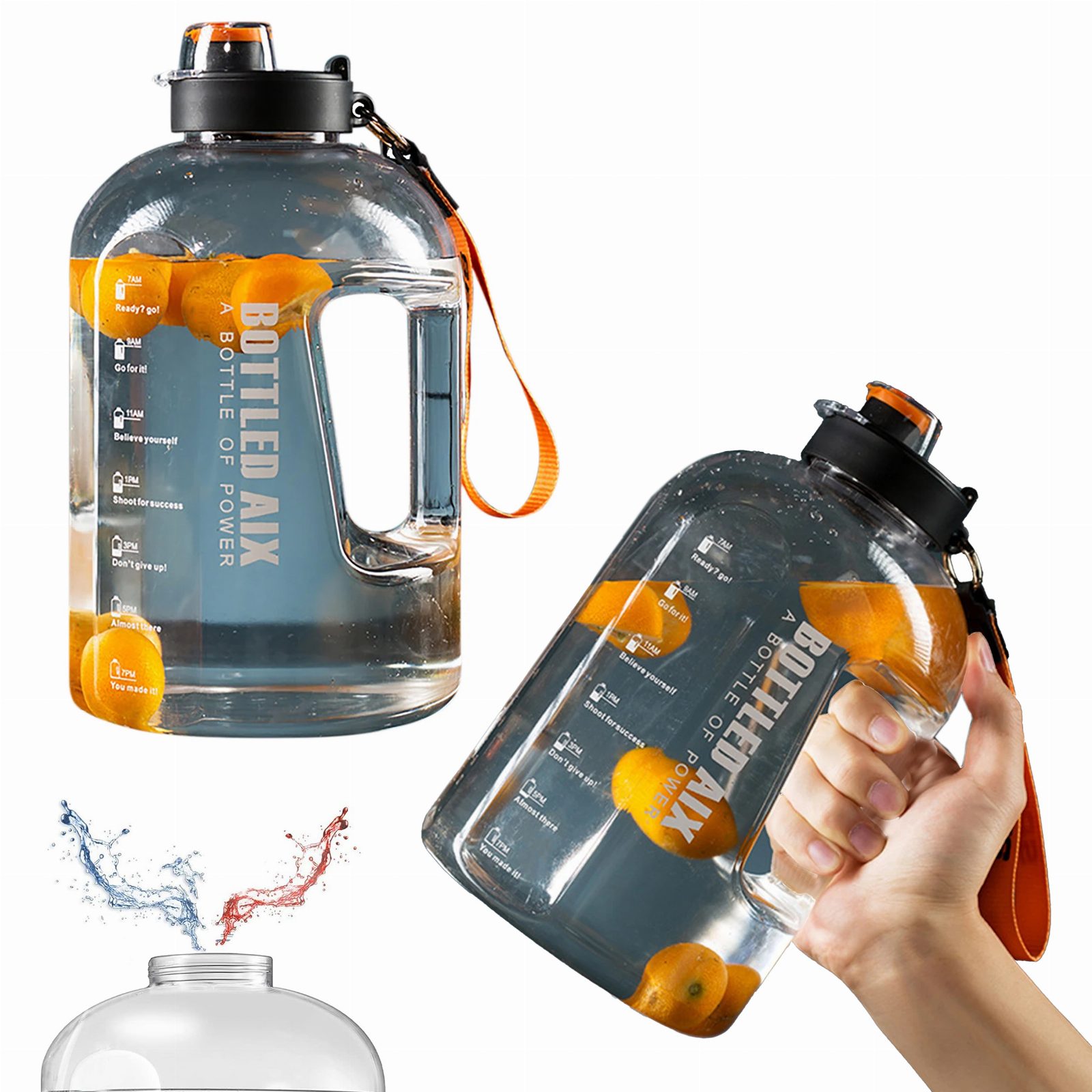 DUŻY BIDON NA WODE 2,2L BUTELKA Z UCHWYTEM I MIARKĄ MOTYWACYJNĄ MIX KOLORÓW