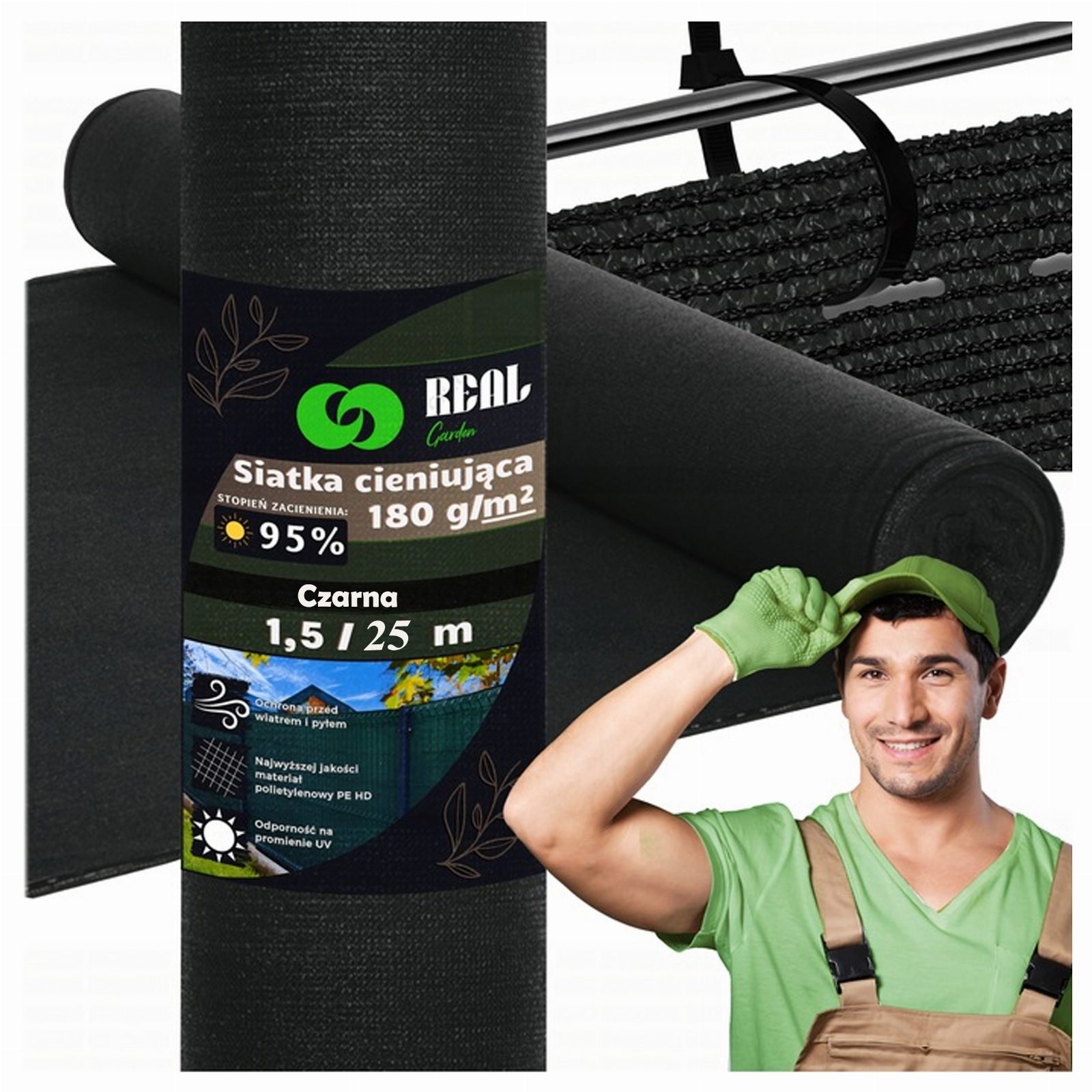 Siatka Cieniująca Maskująca 1,5x25m 180g 95% Osłona Mata na Ogrodzenie UV 