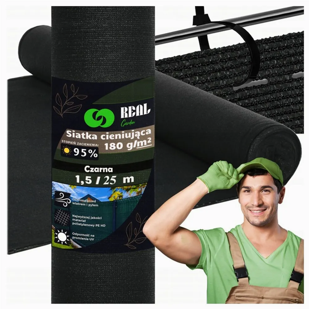 Siatka Cieniująca Maskująca 1,5x25m 180g 95% Osłona Mata na Ogrodzenie UV 