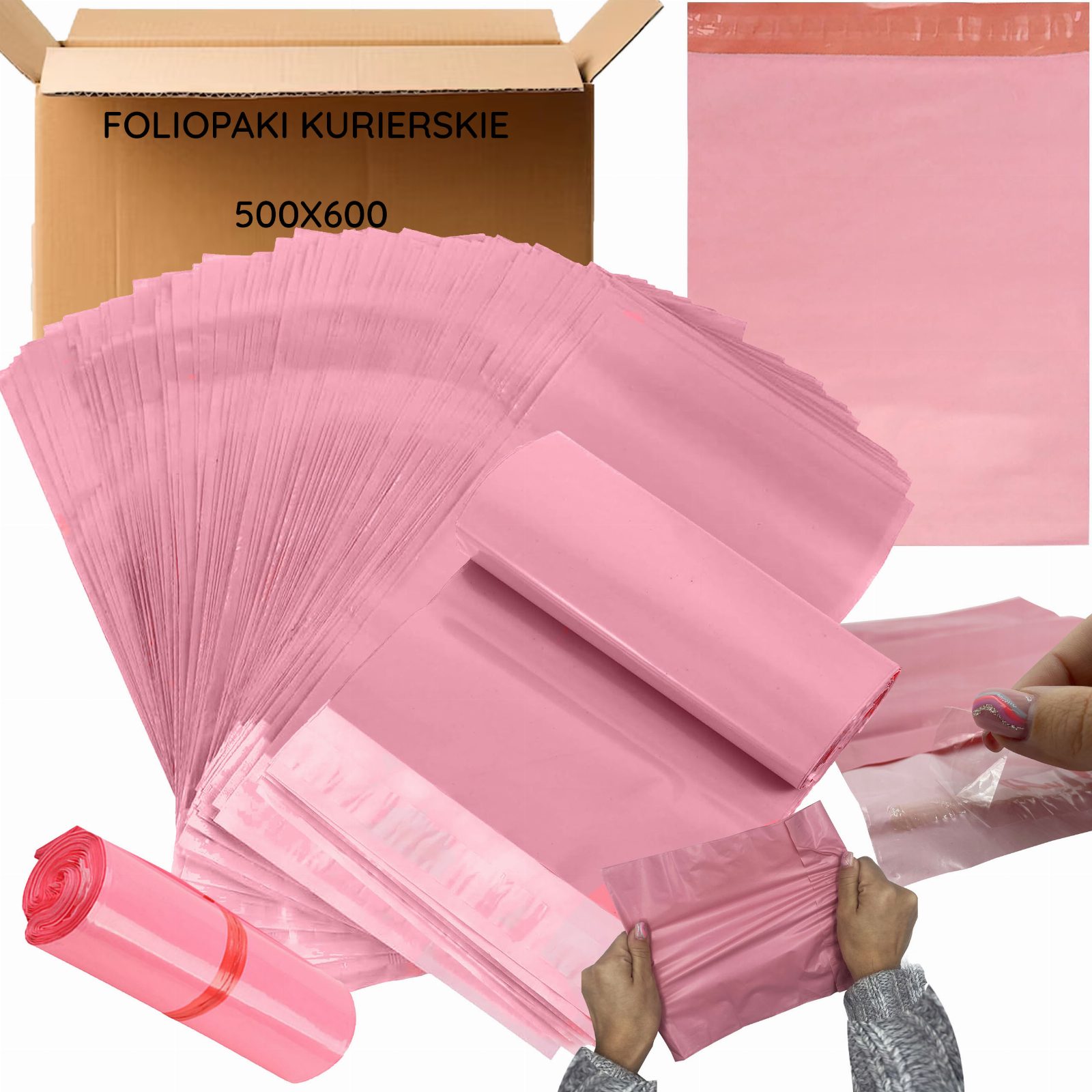 FOLIOPAKI KURIERSKIE RÓŻOWE XL 500x600 50 szt
