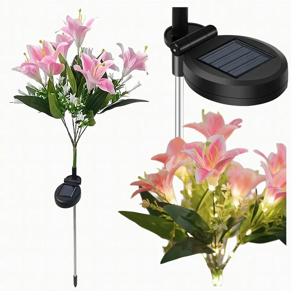 Lampa Solarna Ogrodowa Wbijna Kwiat Lilii Lilia Ozdoba Kwiaty Solarne Led