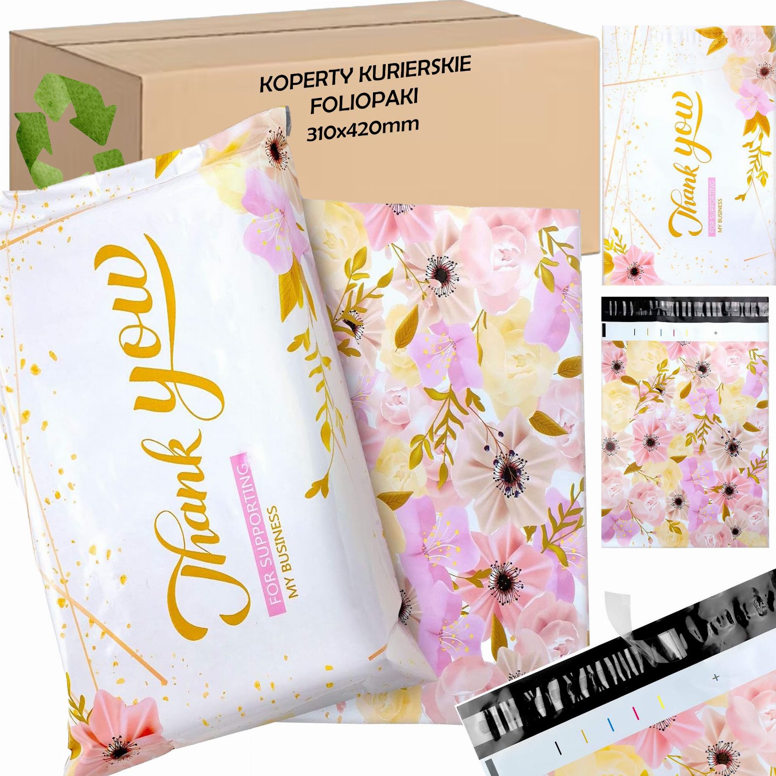 FOLIOPAKI KURIERSKIE MOCNE KOPERTY FOLIOWE 310X420 THANK YOU 50szt