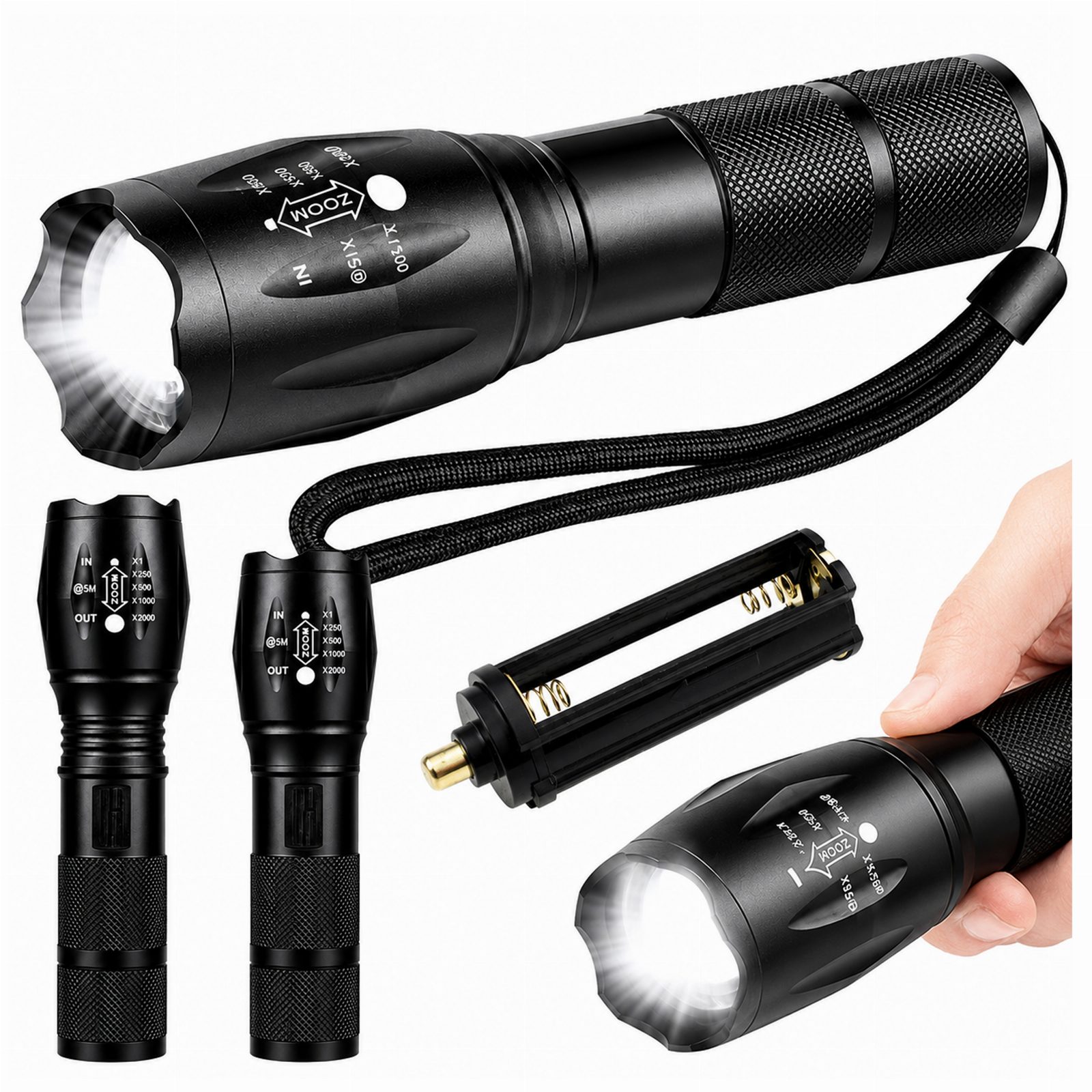 Latarka Taktyczna Led T6 Wodoodporna Wojskowa 10W 200Lm Mocna Zoom 300m