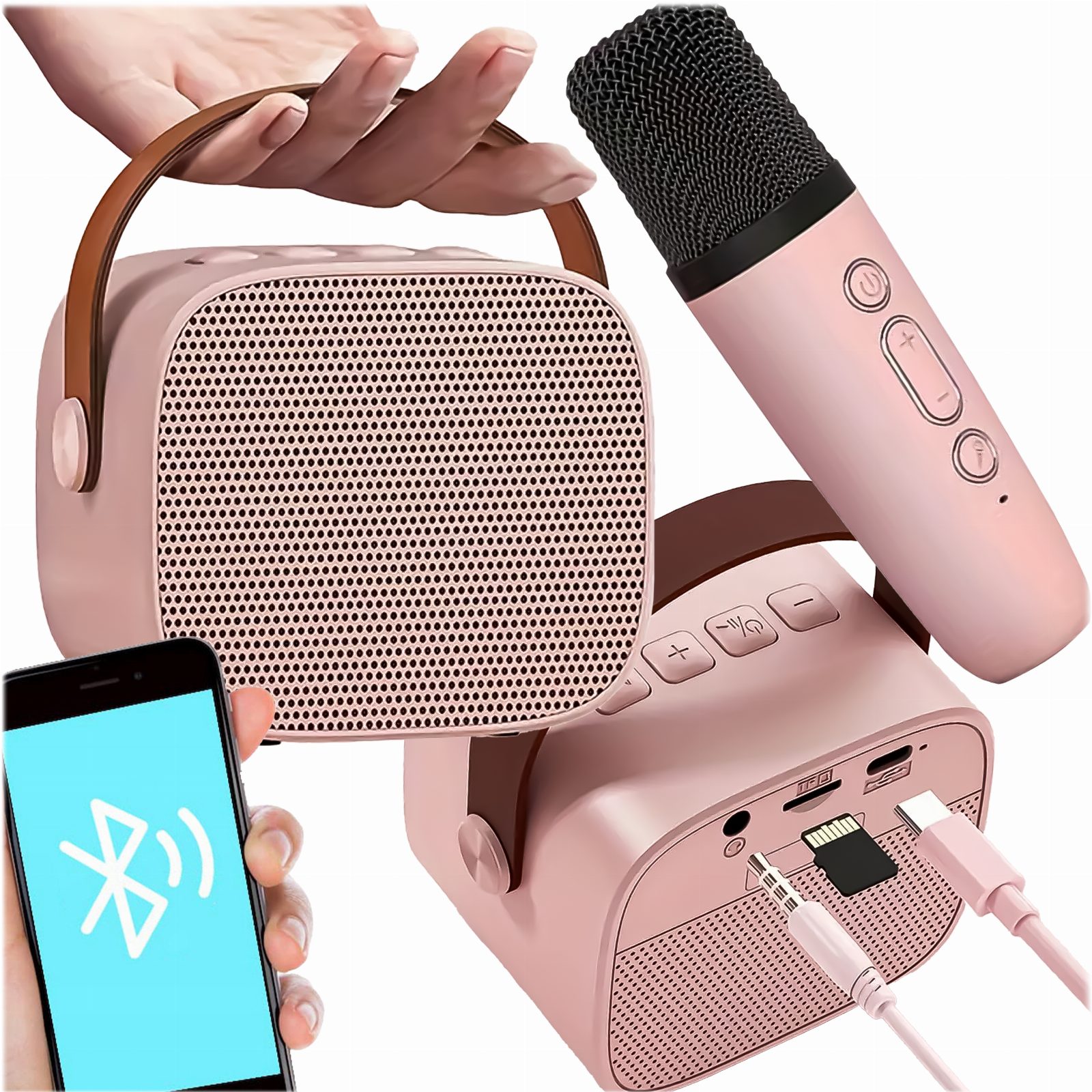 MIKROFON GŁOŚNIK BEZPRZEWODOWY ZESTAW DO KARAOKE BLUETOOTH ŚWIATŁO LED 