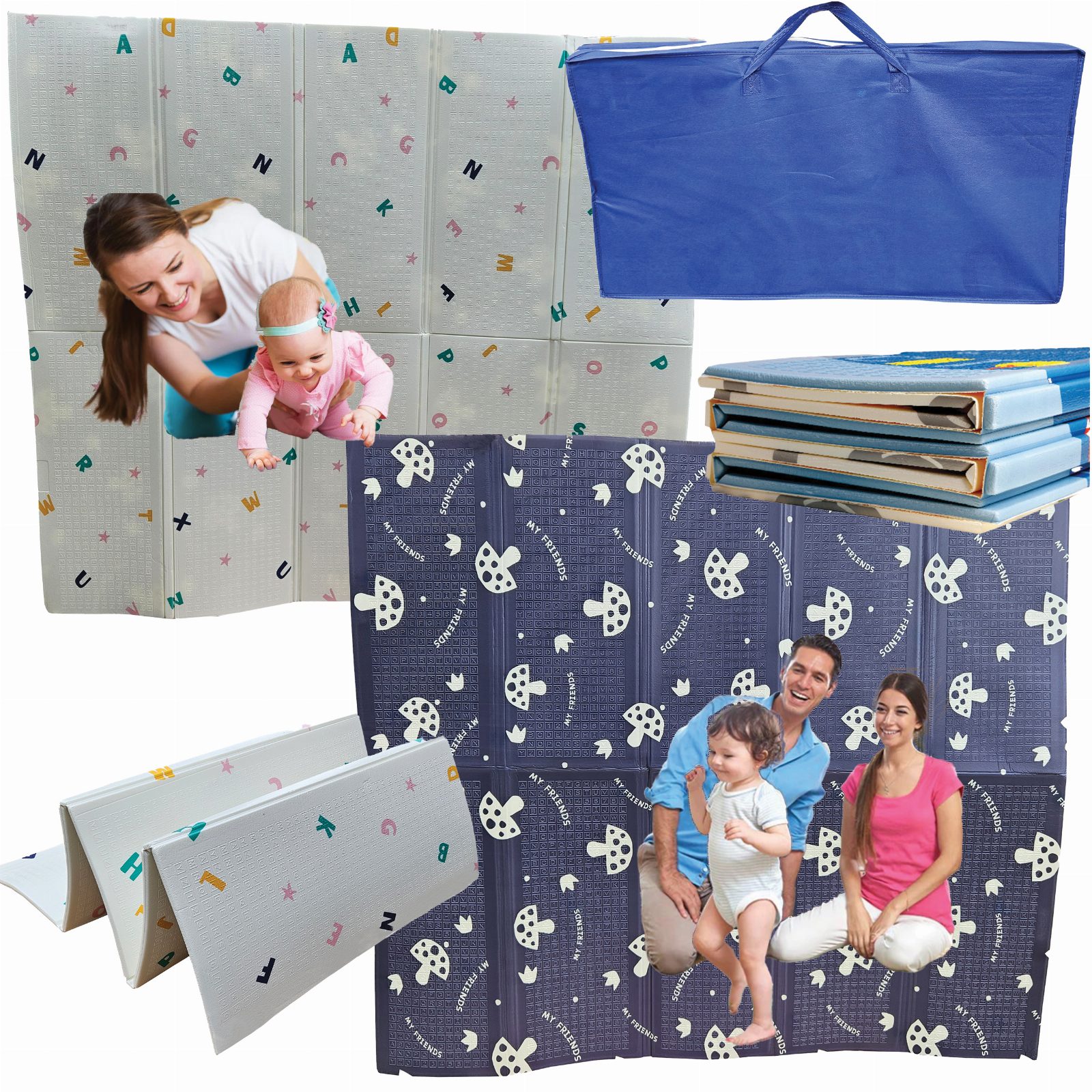 MATA EDUKACYJNA PIANKOWA DWUSTRONNA SKŁADANA DYWAN 200x180 XXL + TORBA