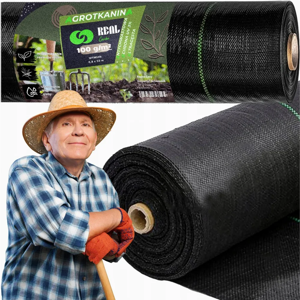 AGROWŁÓKNINA 100G 0,8x50m CZARNA UV AGROTKANINA MATA ANTYCHWASTOWA 