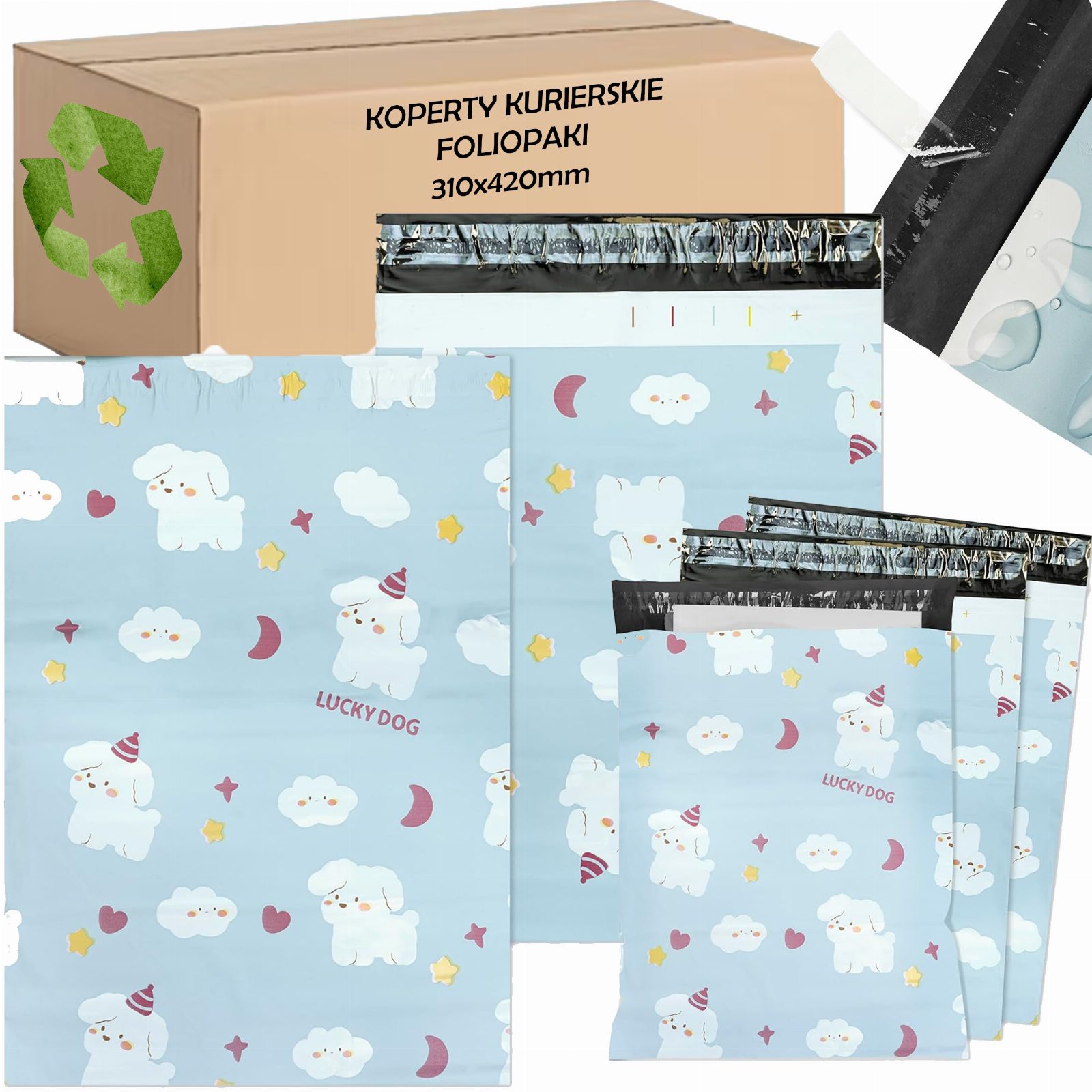 FOLIOPAKI KURIERSKIE MOCNE KOPERTY FOLIOWE 310X420  LUCKY DOG 50szt