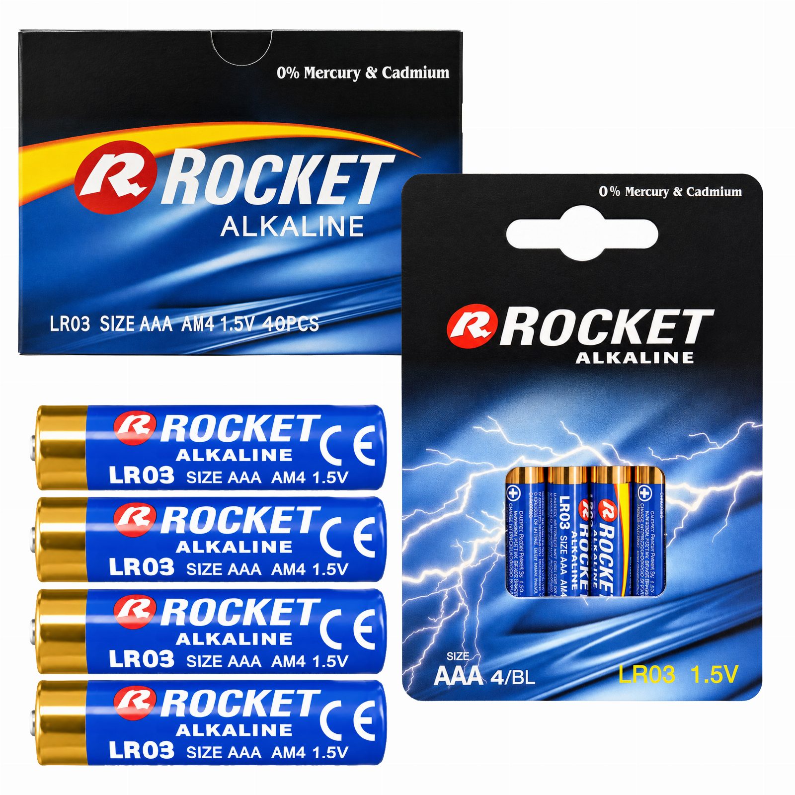 Baterie 10x4 Szt Rocket Cynkowo-Węglowa Paluszki AAA R03 1,5V Zestaw Baterii