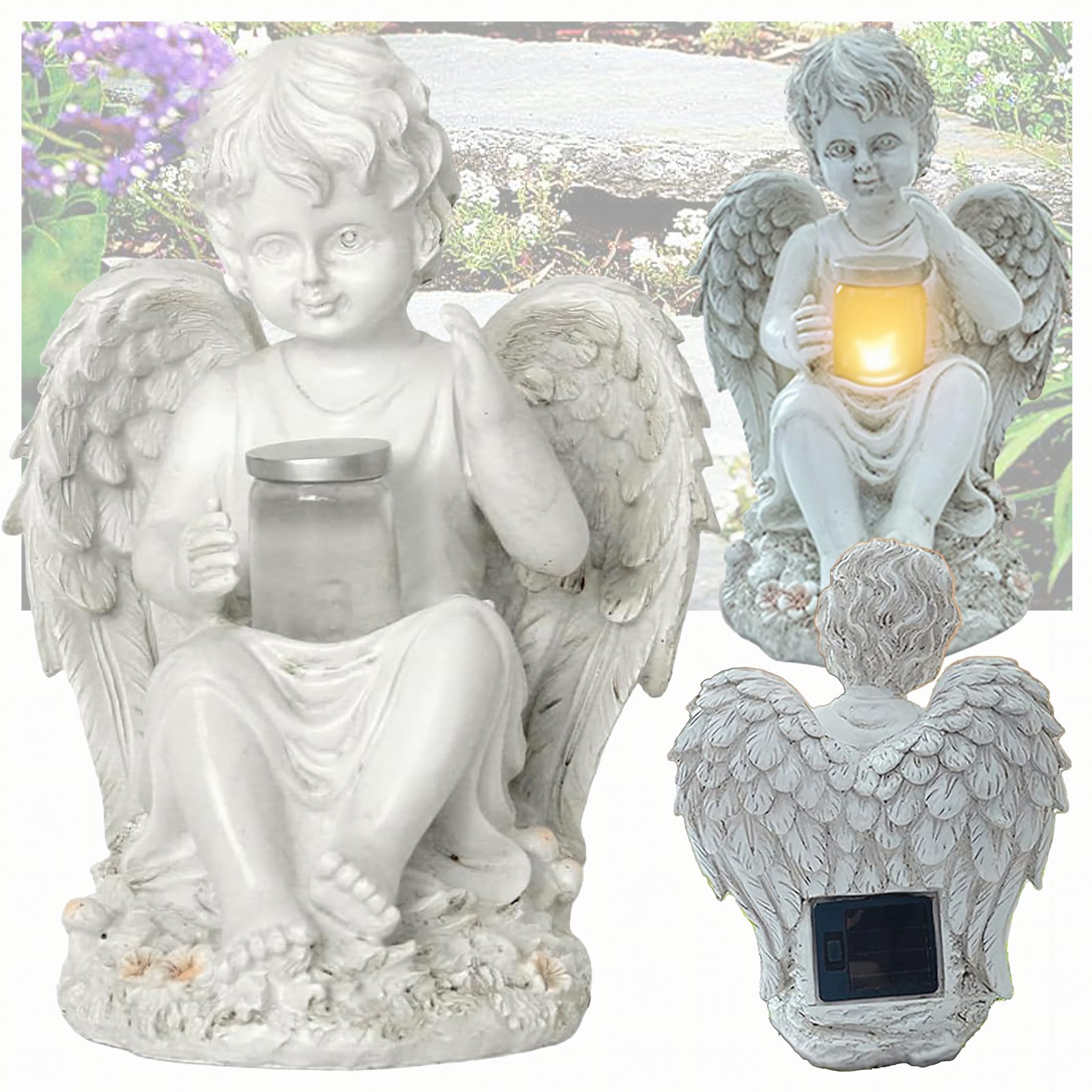Figurka Świecznik Dekoracja Posążek Aniołek Solarny Led Ogrodu na Grób 18cm
