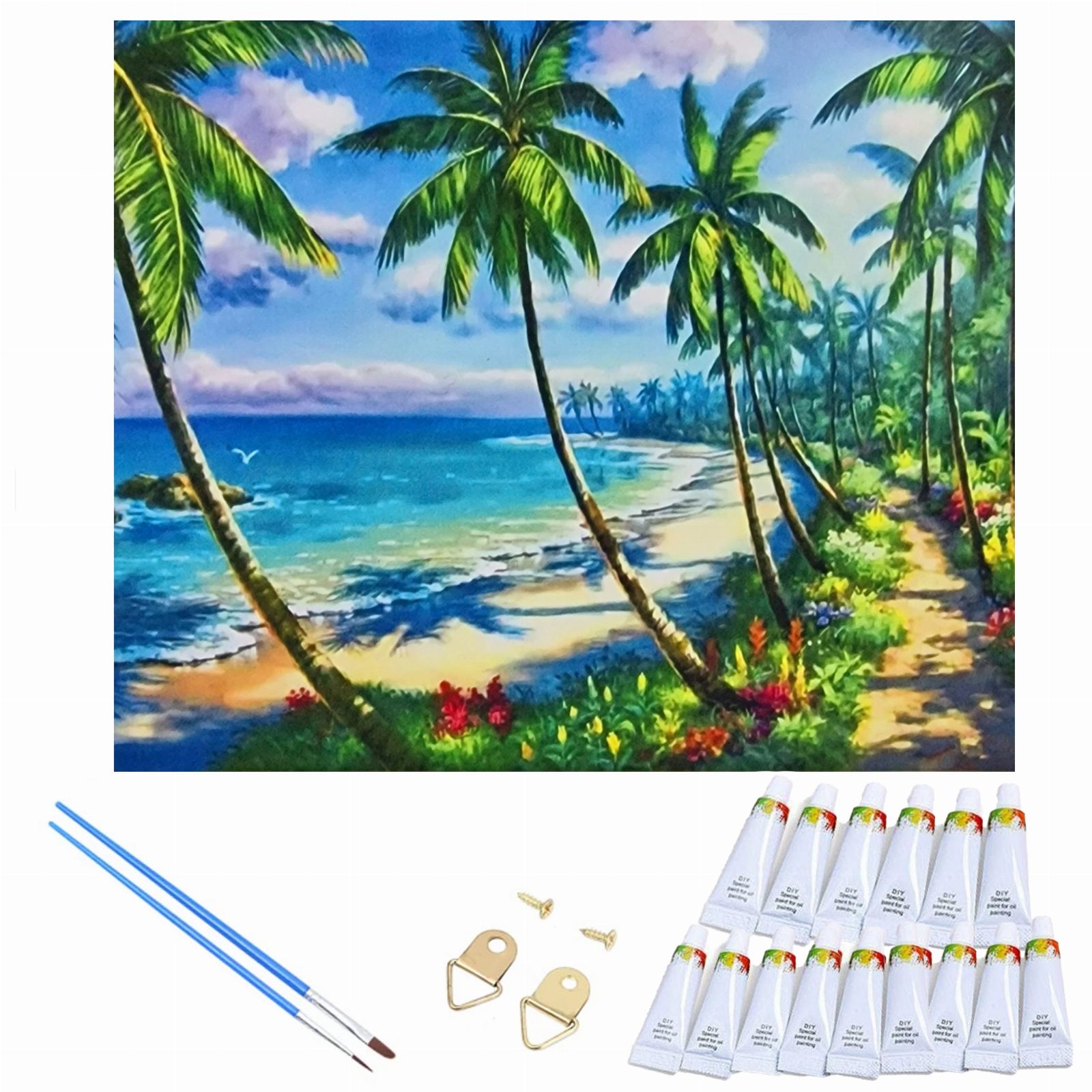 MALOWANIE PO NUMERACH OBRAZ Z RAMĄ  DIY ZESTAW PĘDZLE FARBY PŁÓTNO 30x40
