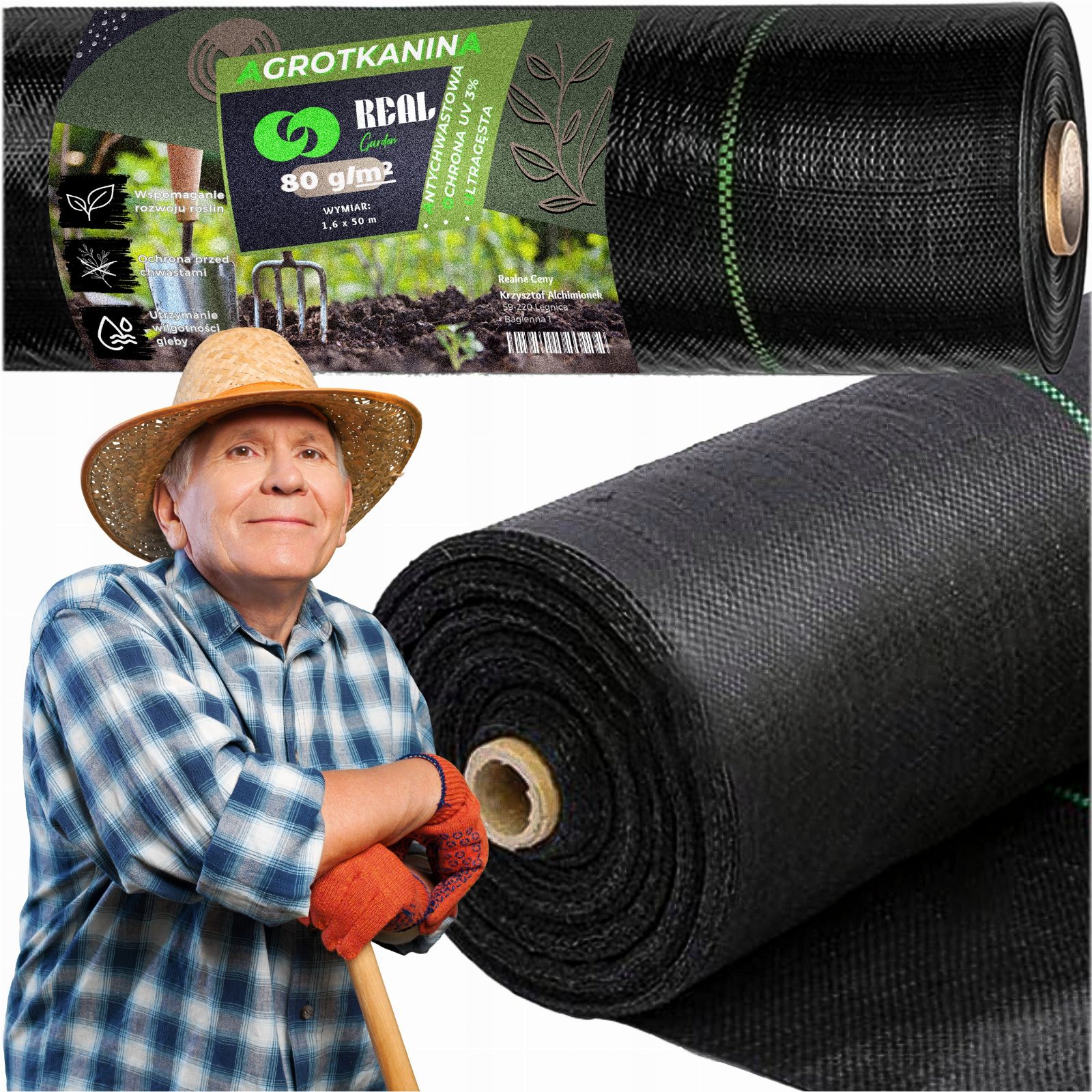 AGROWŁÓKNINA 80G 1,6x50m CZARNA UV AGROTKANINA MATA ANTYCHWASTOWA 