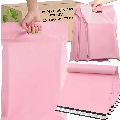 FOLIOPAKI KURIERSKIE RÓŻOWE Z RĄCZKĄ 260x350+70 50szt