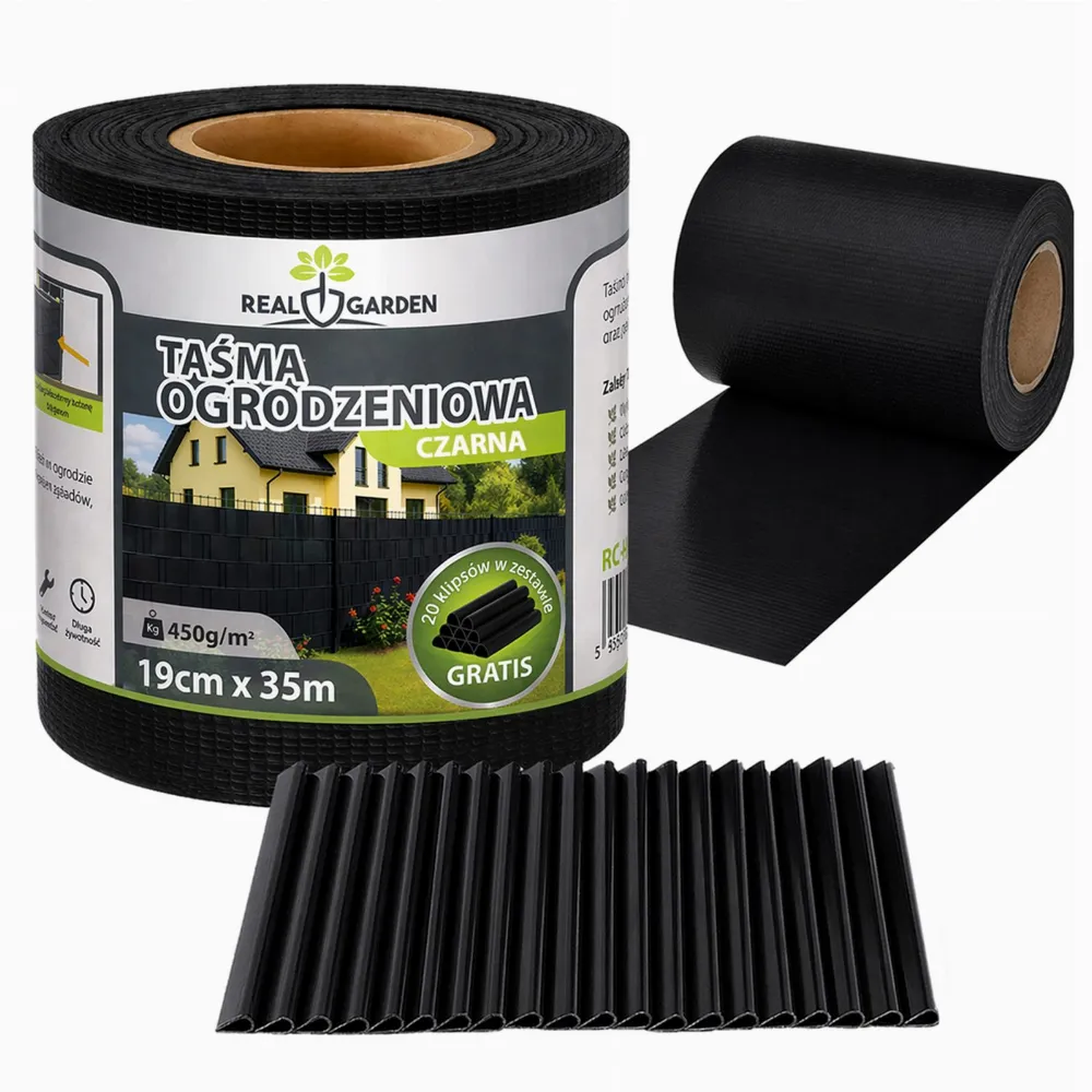 Taśma Ogrodzeniowa 19 cm x 35 m Osłona Panelowa na Ogrodzenie Płot UV Czarna
