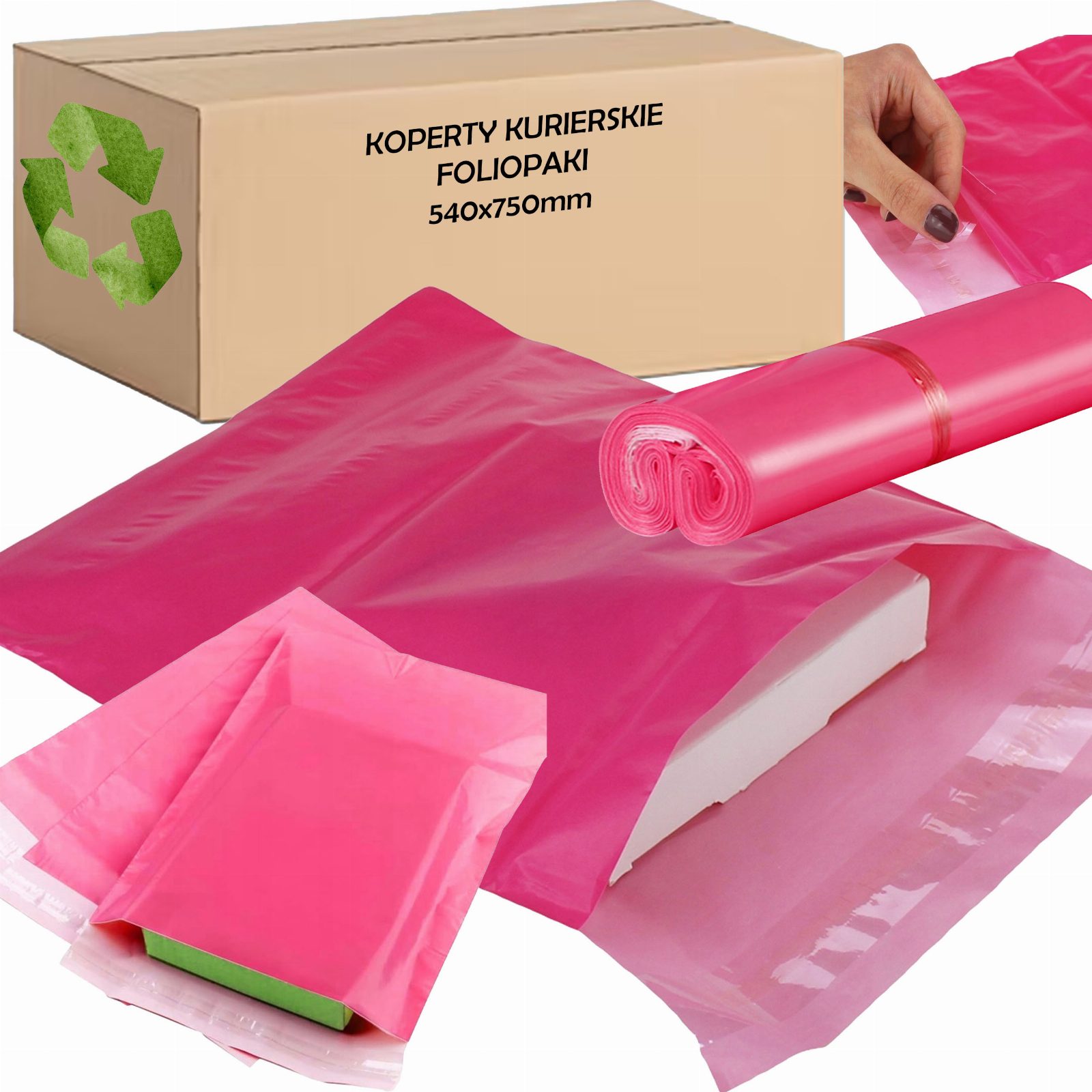 FOLIOPAKI KURIERSKIE KOPERTY RÓŻOWE CIEMNY RÓŻOWY FUKSJA 540x750 XXL 50szt