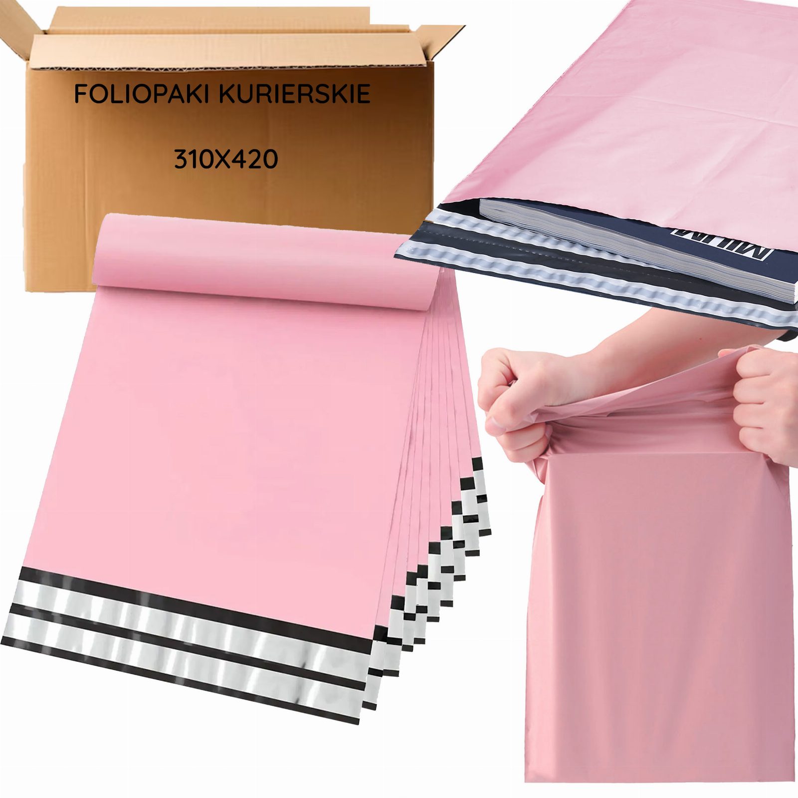 FOLIOPAKI KURIERSKIE ZWROTNE RÓŻOWE 310x420 50 szt