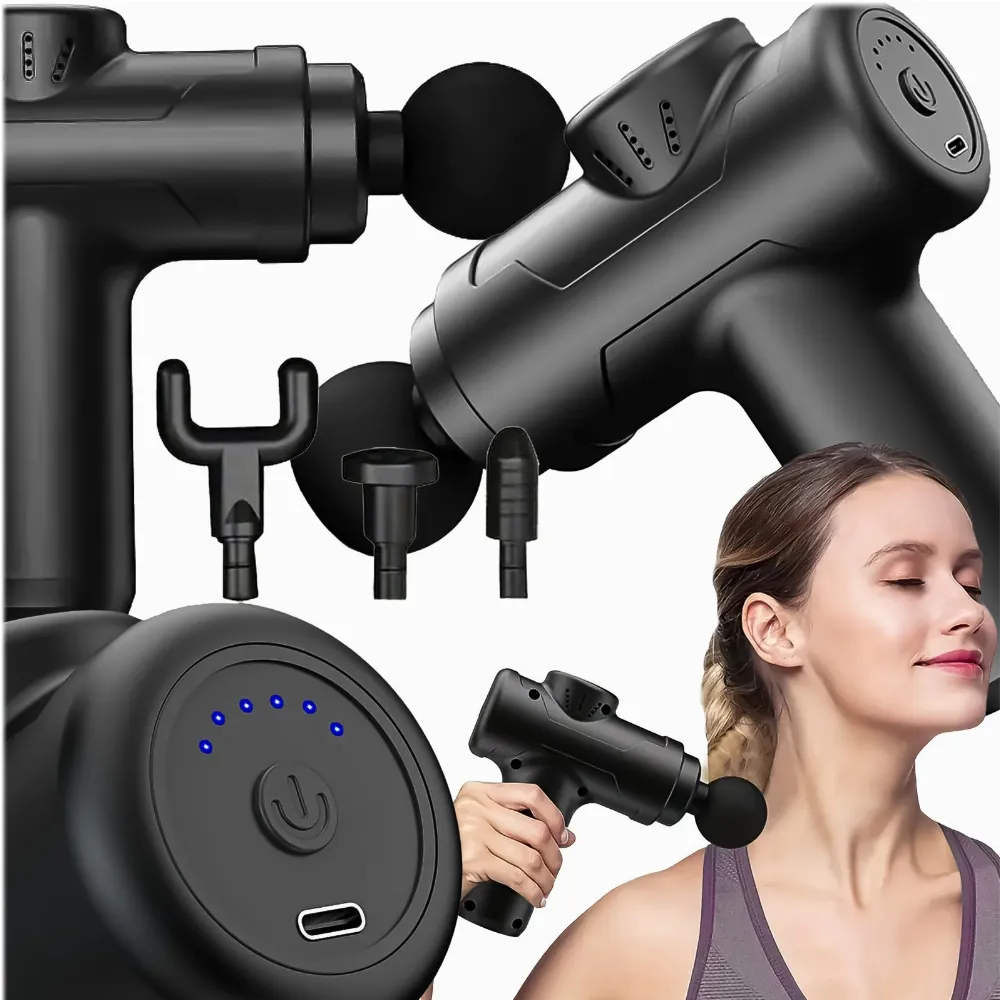 PISTOLET DO MASAŻU MASAŻER DO PLECÓW CIAŁA MASSAGE GUN KOŃCÓWKI ZESTAW