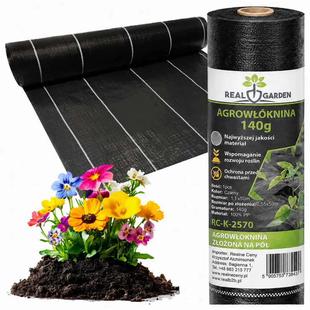 Agrowłóknina 140G 1,1x50m Czarna UV Agrotkanina Mata Antychwastowa 