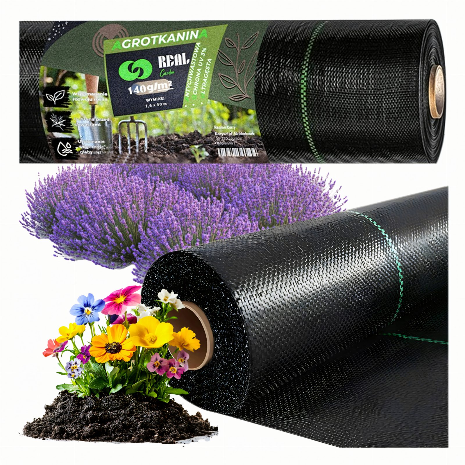 Agrowłóknina 140g 1,6x50m Czarna UV Agrotkanina Mata Antychwastowa Ochronna