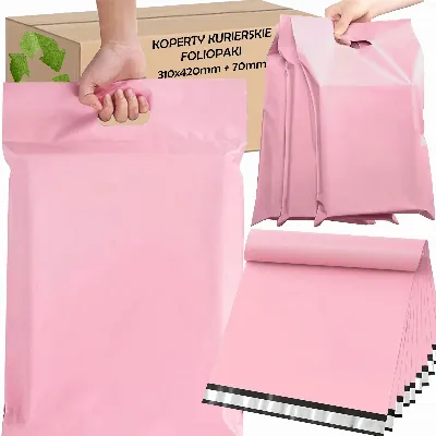 FOLIOPAKI KURIERSKIE RÓŻOWE Z RĄCZKĄ 310x420+70 50szt