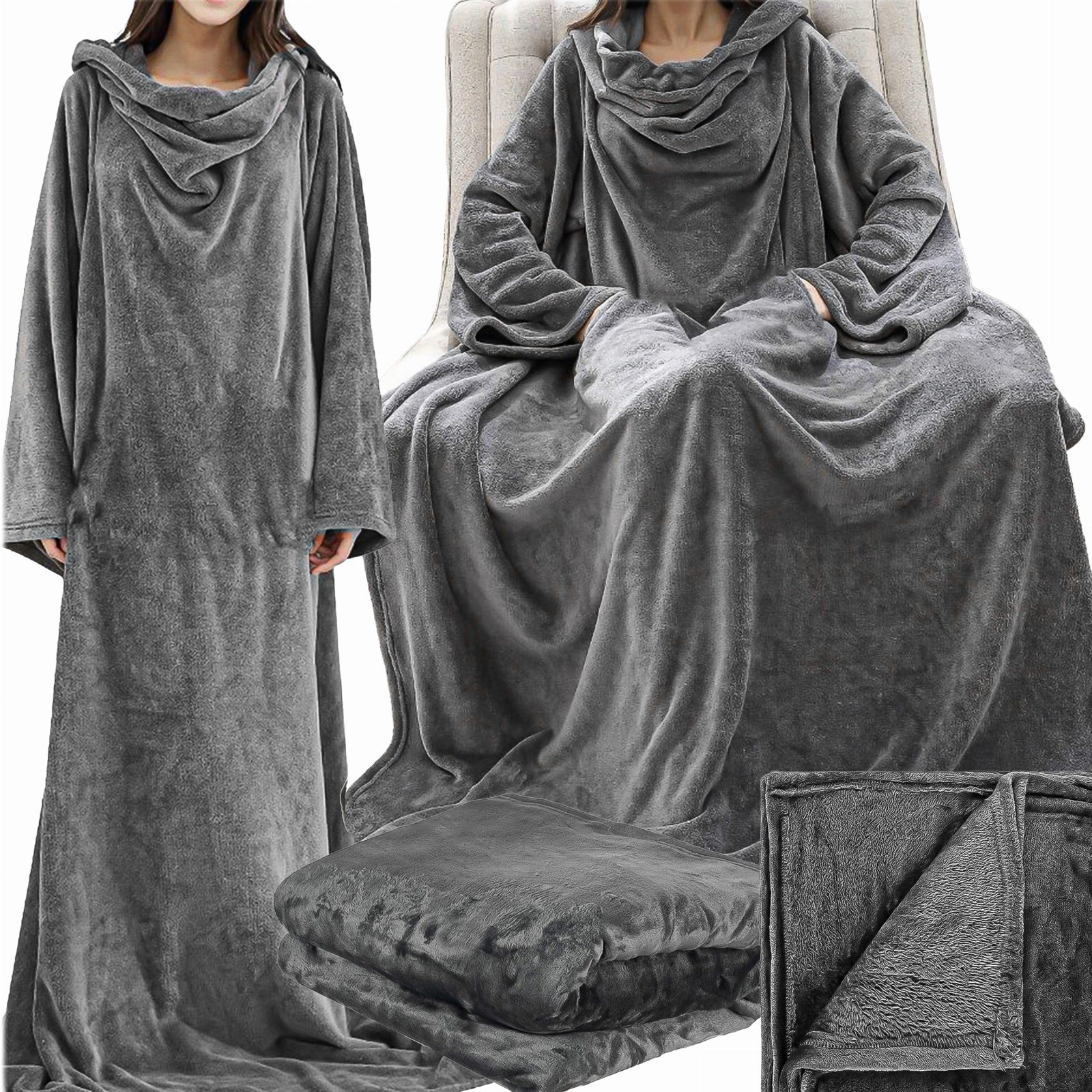 CIEPŁA BLUZA OVERSIZE 2W1 DŁUGA KOCOBLUZA KOCOSZLAFROK CIEPŁY KOC XXXL 