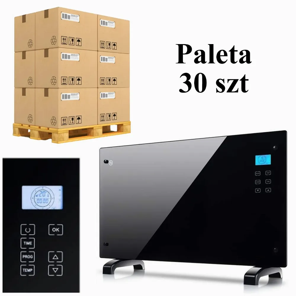 Elektryczny Grzejnik Konwektorowy Szklany 2000W Czarny Ścienny Heltes 