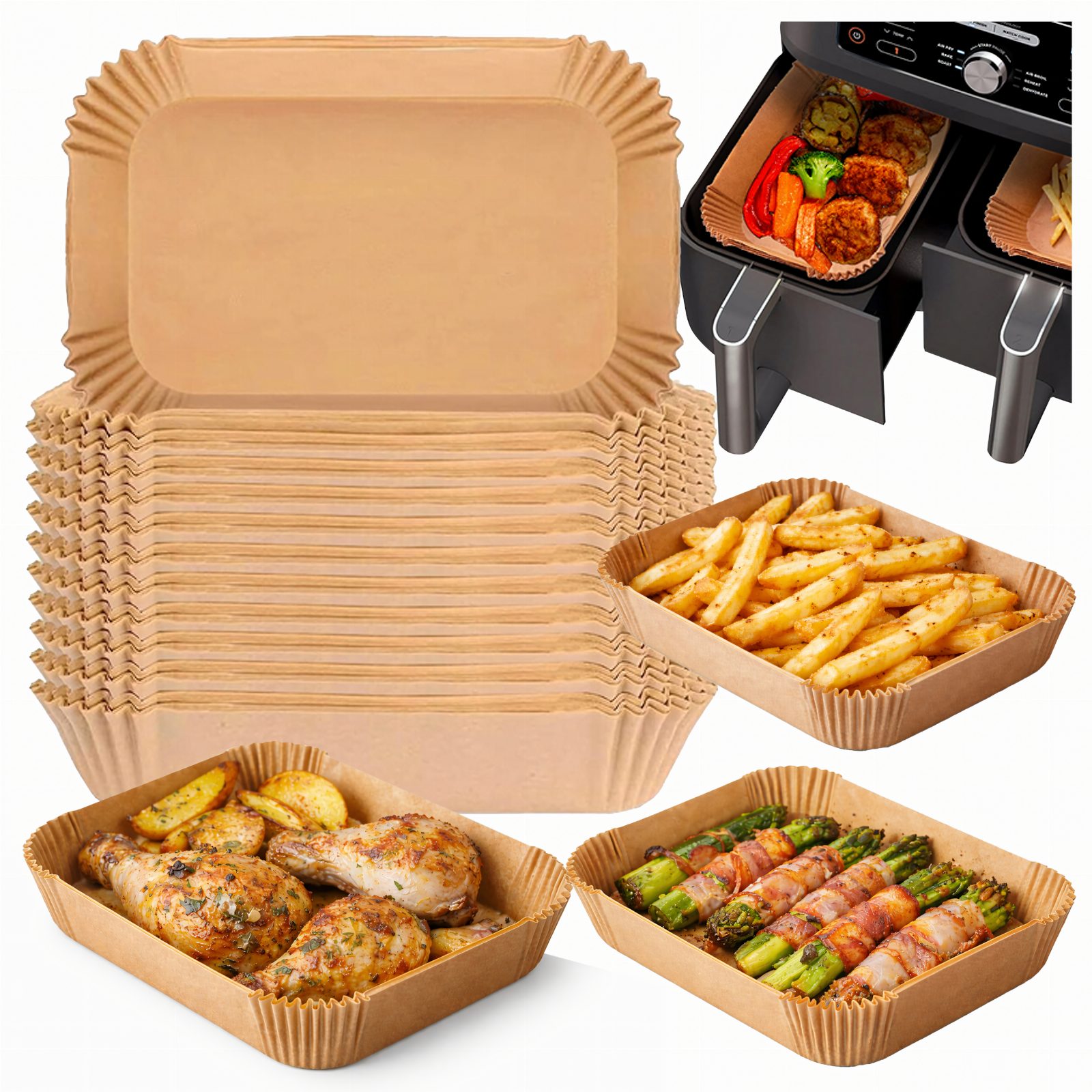 Wkład Air Fryer Papier Wkłady Papierowe do Frytkownicy Betłuszczowej 22x14cm 100szt.