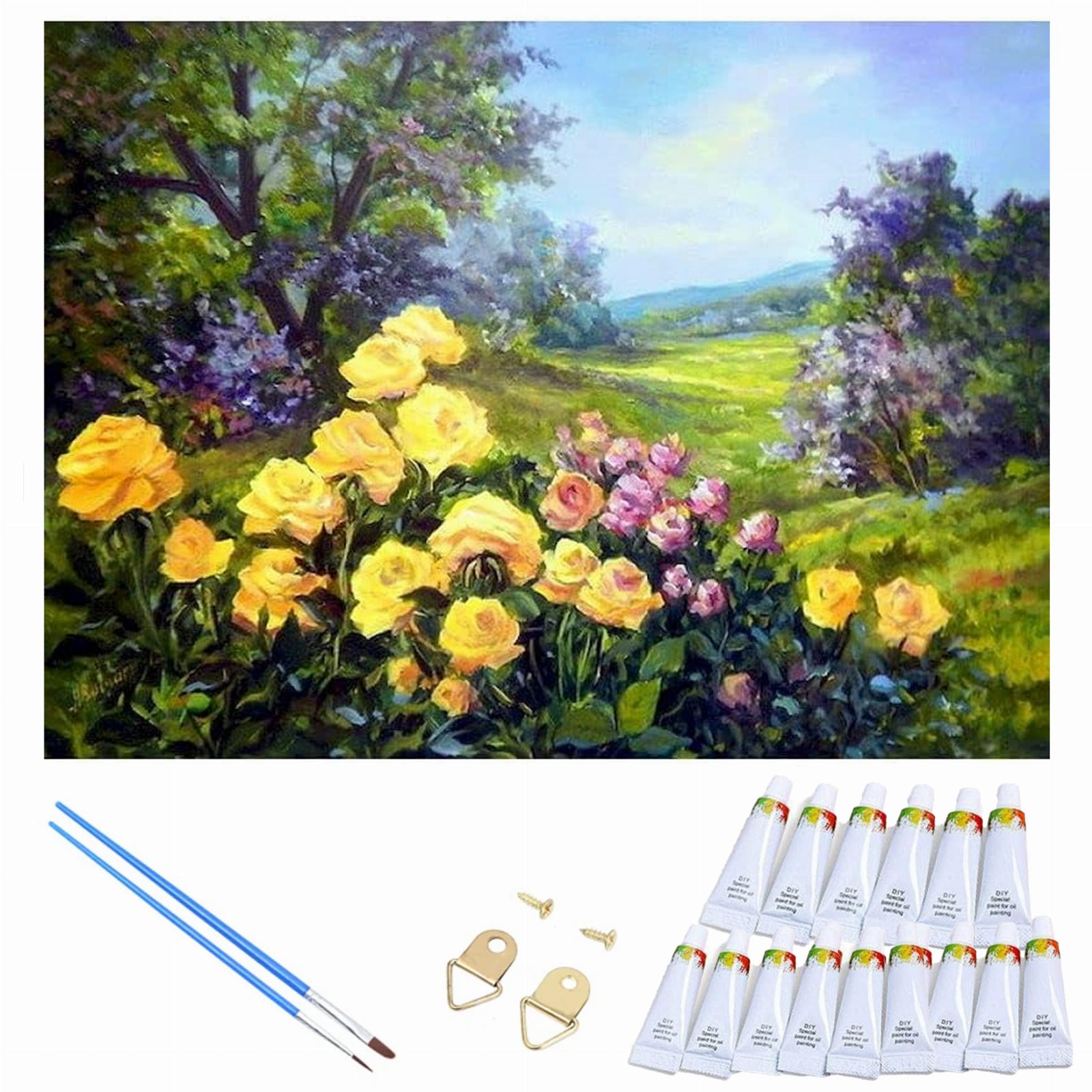 MALOWANIE PO NUMERACH OBRAZ Z RAMĄ  DIY ZESTAW PĘDZLE FARBY PŁÓTNO 30x40