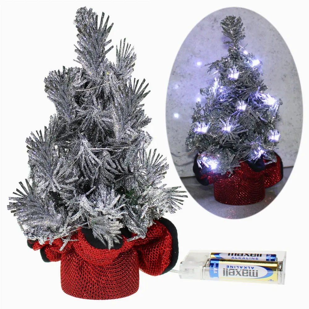 Choinka Świąteczna Ozdobna Lampki Led Sztuczna Ozdoba Srebrna 20 cm