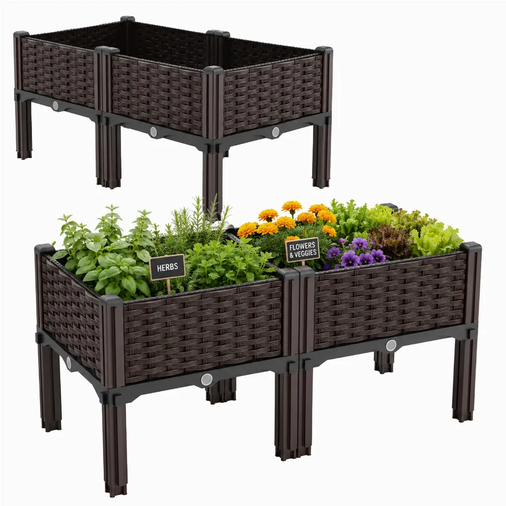Podwyższona Donica Ogrodowa do Kwiatów Warzyw Modułowa 80x40x38cm Brązowa