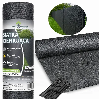 Siatka Cieniująca Maskująca 1,5x25m 180g 95% Osłona Mata na Ogrodzenie UV + 50 Opasek