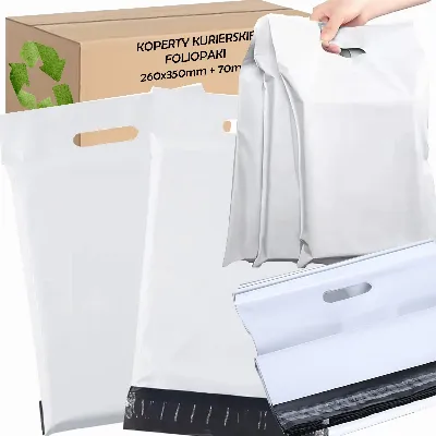 FOLIOPAKI KURIERSKIE BIAŁE Z RĄCZKĄ 260x350+70 50 szt