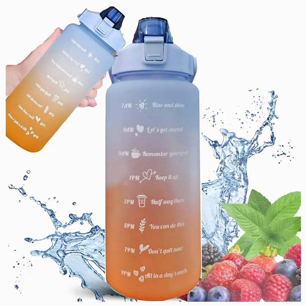 BUTELKA MOTYWACYJNA BIDON NA WODĘ 2000ml 2l ZE SŁOMKĄ Z UCHWYTEM MIARKĄ 