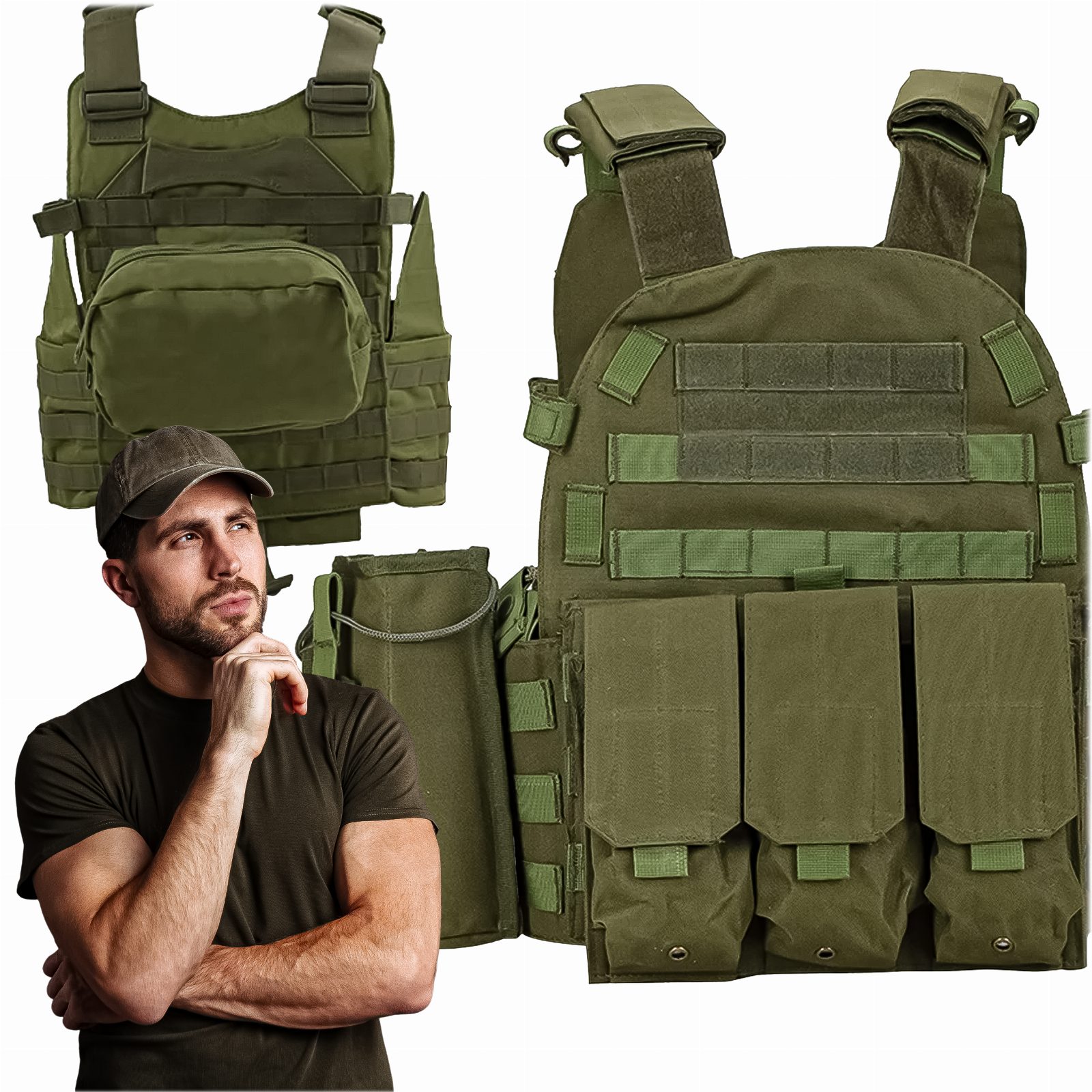 KAMIZELKA TAKTYCZNA WOJSKOWA OCHRONNA MOLLE LEKKA AIRSOFT ZASOBNIKI ASG