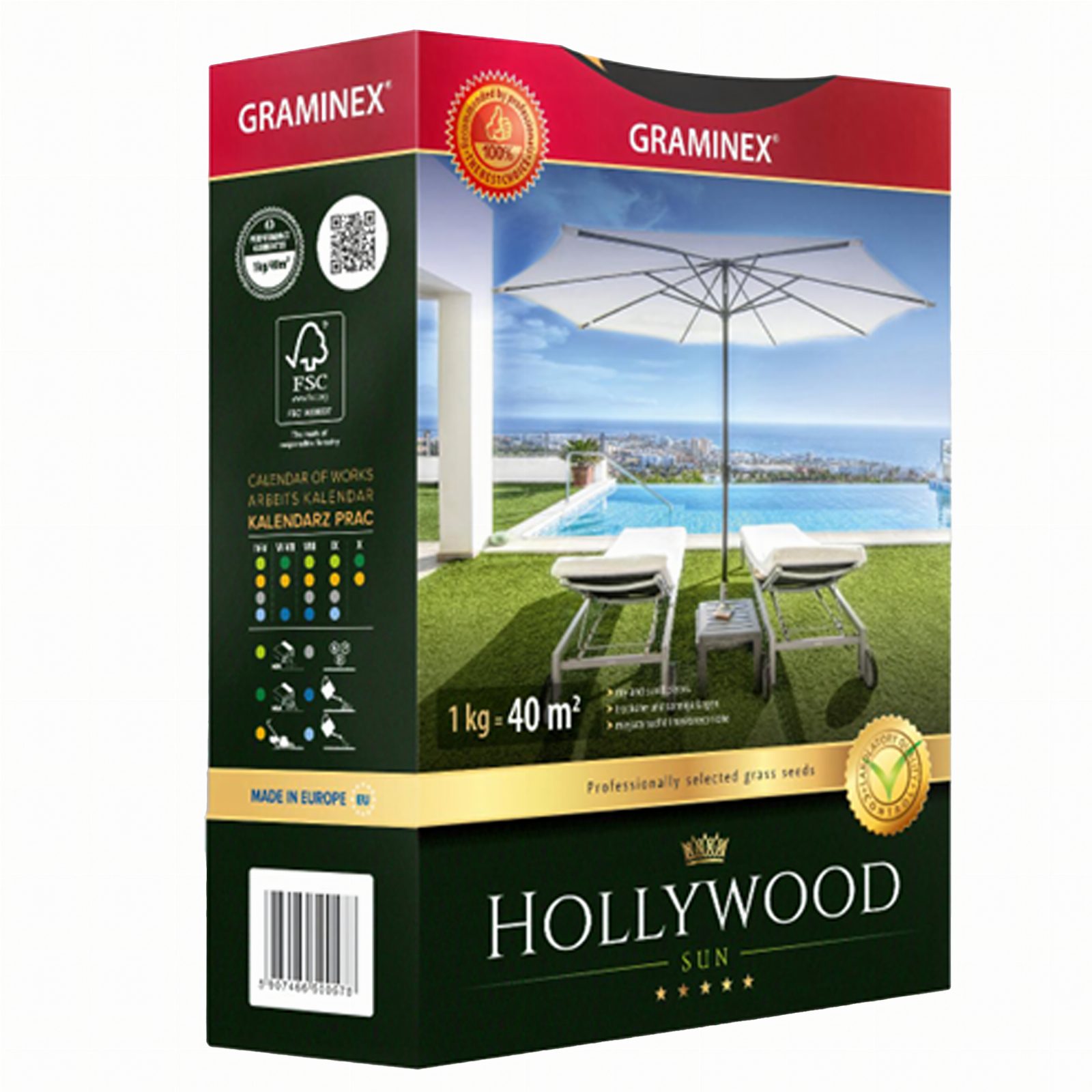 Premium Trawa Nasiona Mieszanka HOLLYWOOD 1kg do Słonecznych Miejsc Suchych