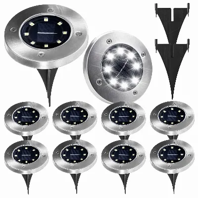 10x Lampa Solarna Ogrodowa Dysk Lampki Led Gruntowe Czujnik Zmierzchu 8 Led