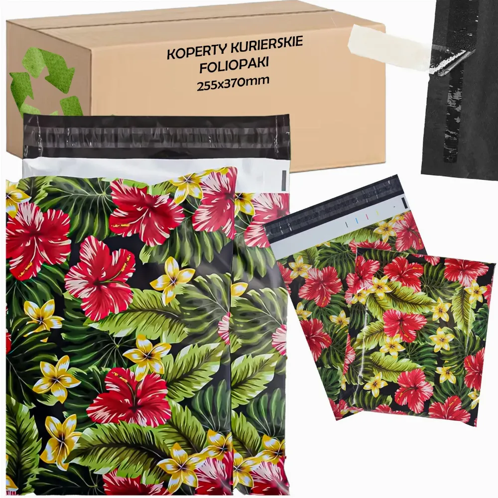FOLIOPAKI KURIERSKIE MOCNE KOPERTY FOLIOWE 255x370 KWIATY 50szt