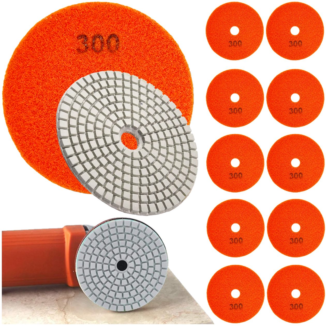 10x Tarcza Diamentowa Polerska 80mm do Szlifowania Gresu Płytek Na Rzep 300