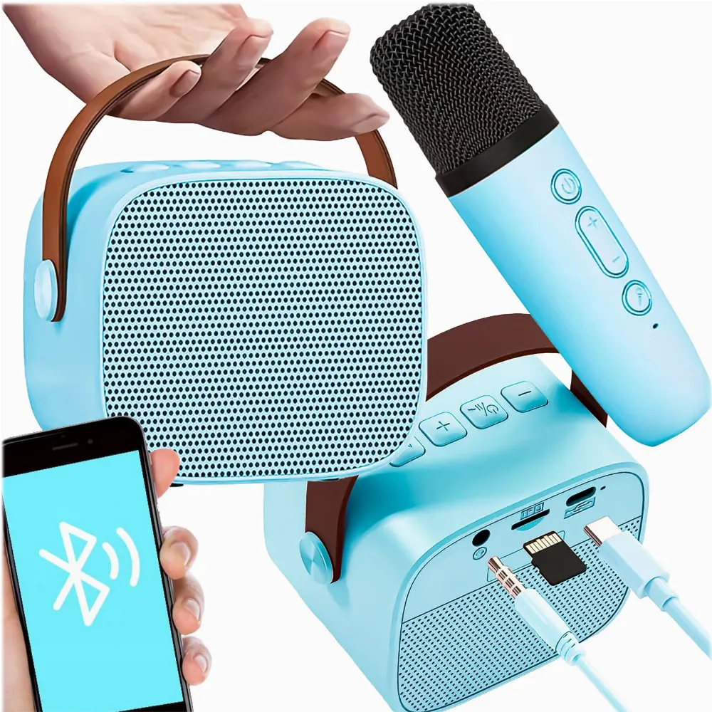 MIKROFON GŁOŚNIK BEZPRZEWODOWY ZESTAW DO KARAOKE BLUETOOTH ŚWIATŁO LED 
